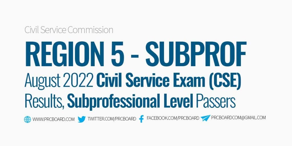 Region 5 Passers Subprofessional - CSE Results August 2022