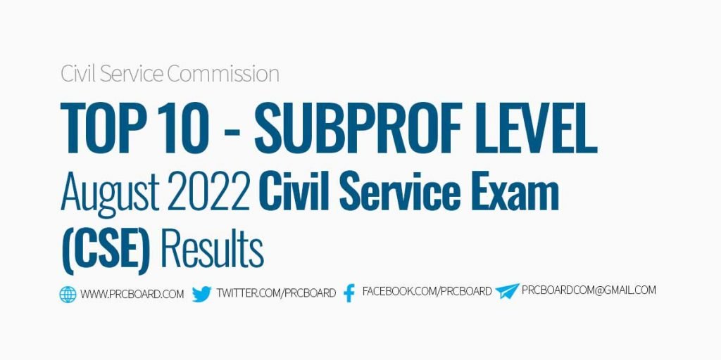 Top 10 Subprof Level - August 2022 Civil Service Exam Results