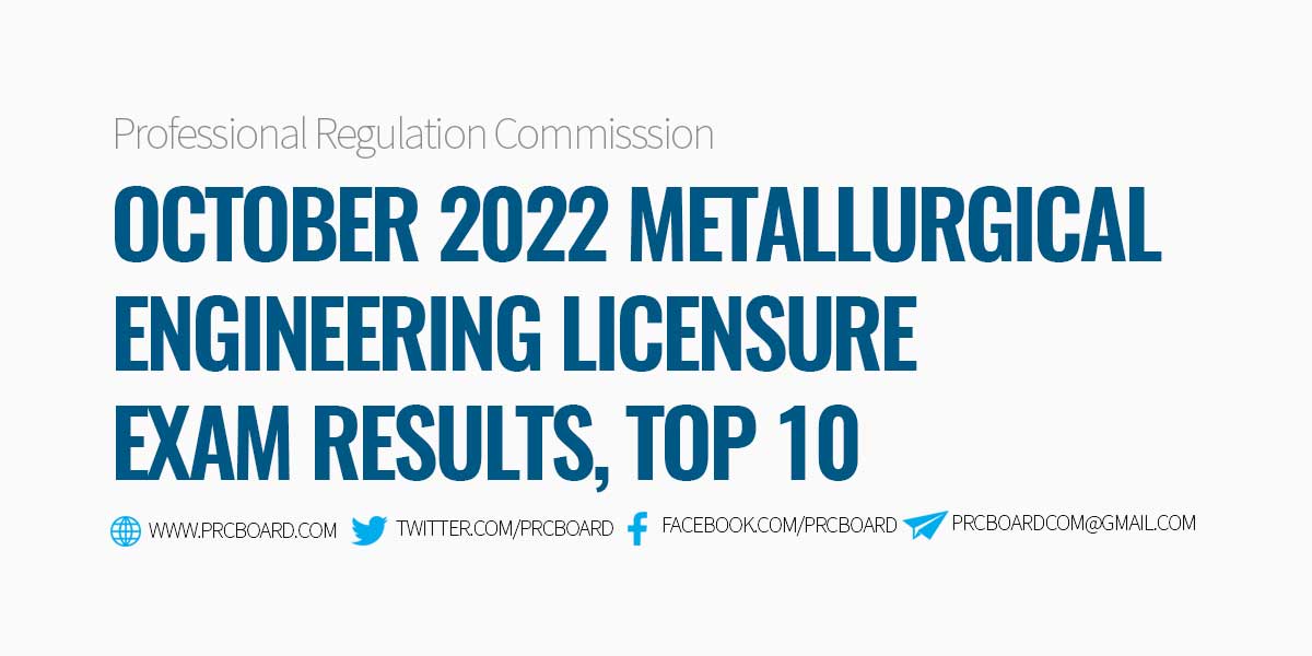 October 2022 Metallurgical Engineer Board Exam Results