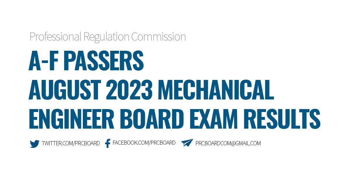 A-F Passers August 2023Mechanical Engineer Board Exam Results