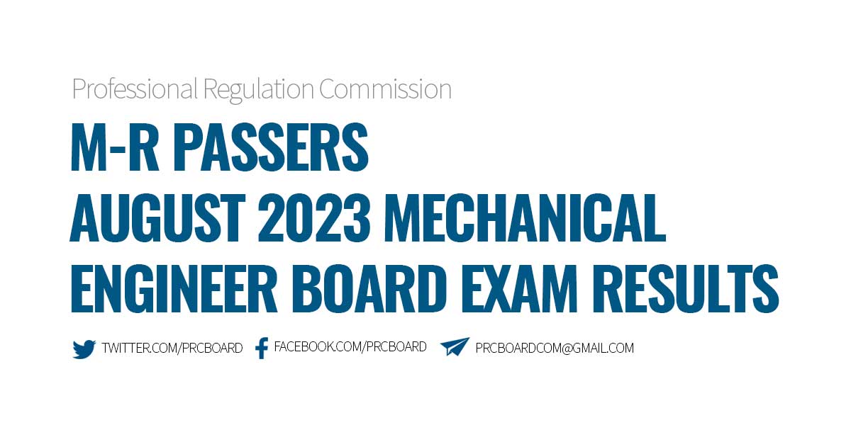 M-R Passers August 2023Mechanical Engineer Board Exam Results