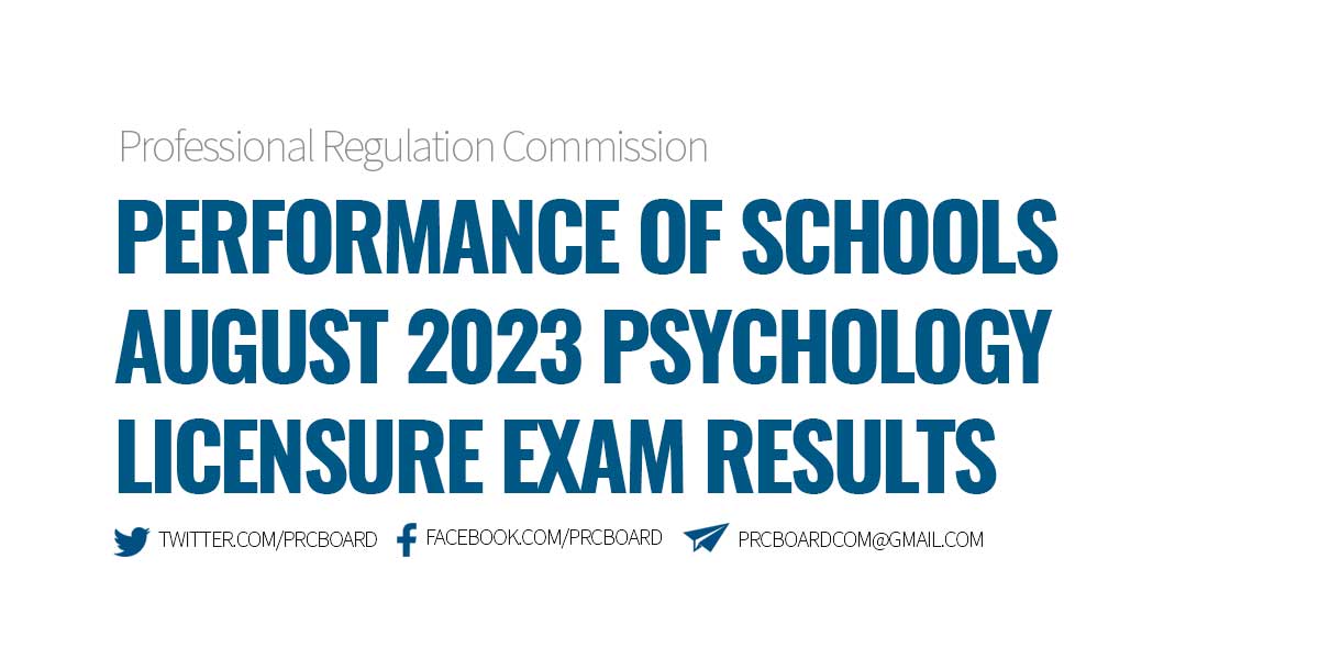 Performance of Schools August 2023 Psychologist Licensure Exam Results