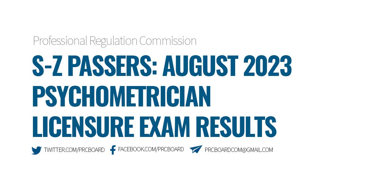 S-Z Passers August 2023 Psychometrician Licensure Exam Results