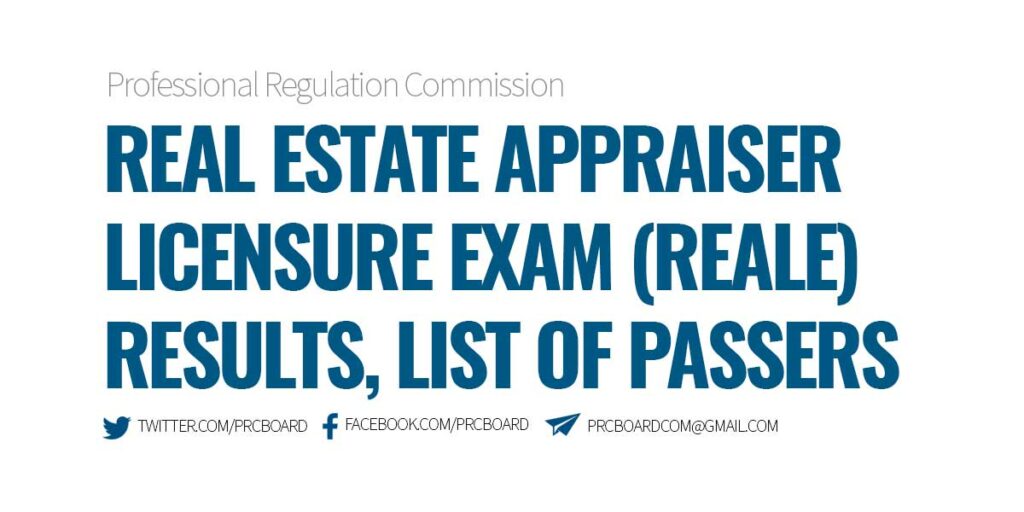 REALE RESULTS September 2023 Real Estate Appraiser Licensure Exam