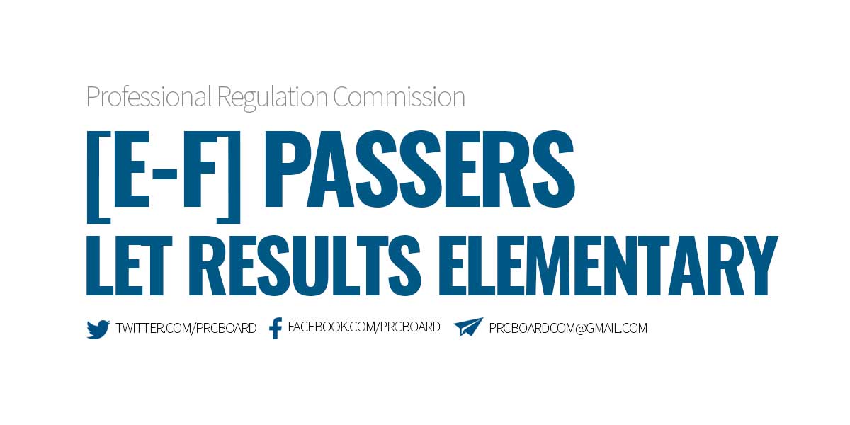 E-F Passers LET Elementary Level - LEPT September 2023 Results