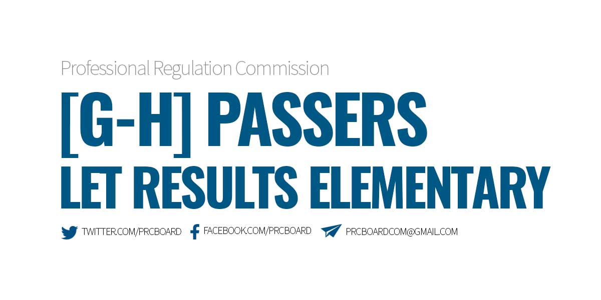 G-H Passers LET Elementary Level - LEPT September 2023 Results