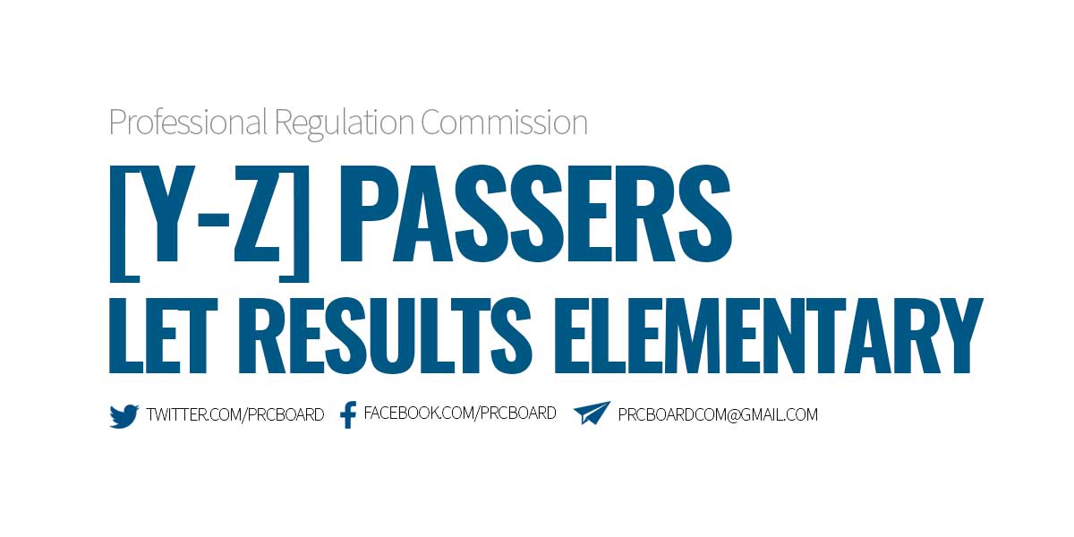 Y-Z Passers LET Elementary Level - LEPT September 2023 Results