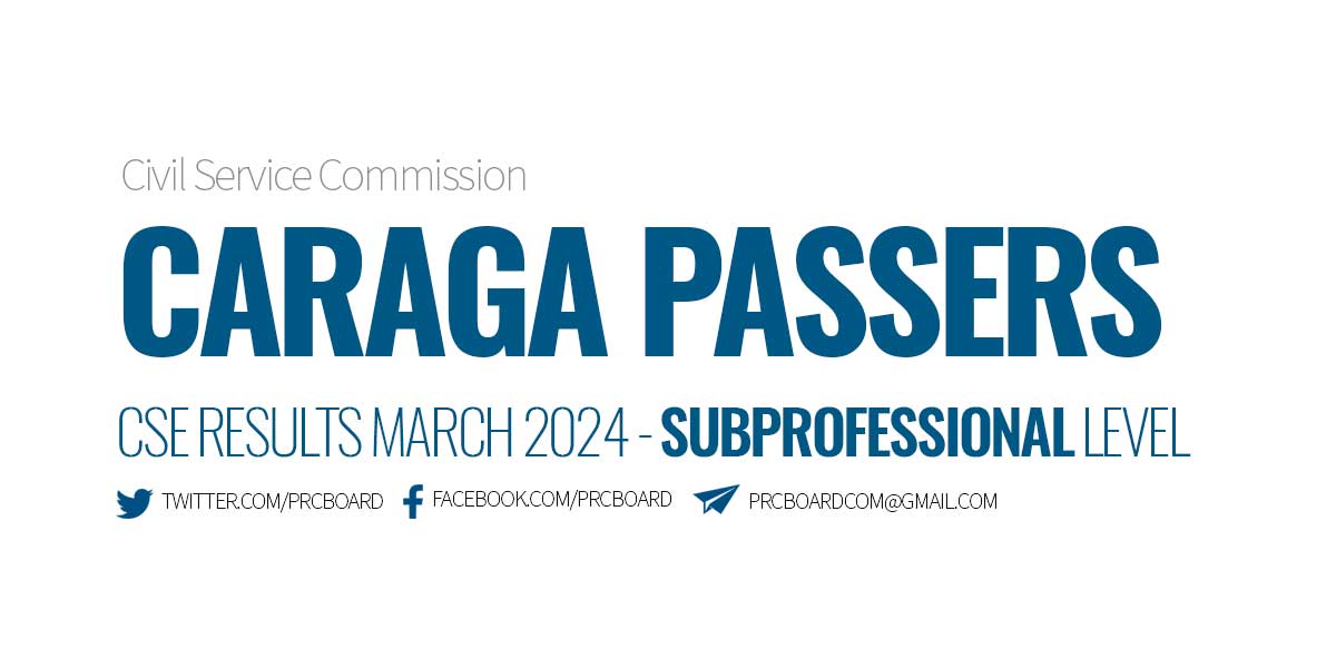CARAGA Passers March 2024 CSE Subprofessional Level
