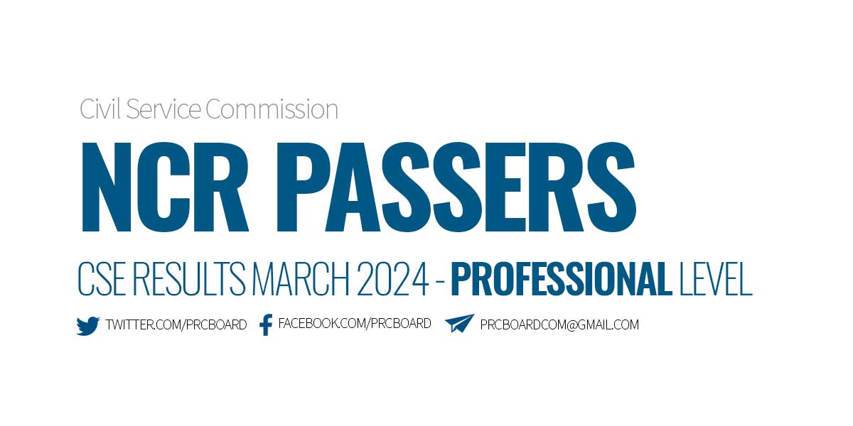 NCR Passers Professional Level - March 2024 Civil Service Exam Results