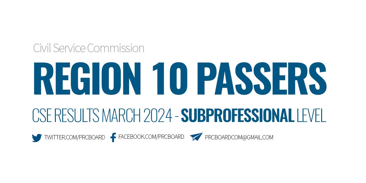 Region 10 Passers March 2024 CSE Subprofessional Level