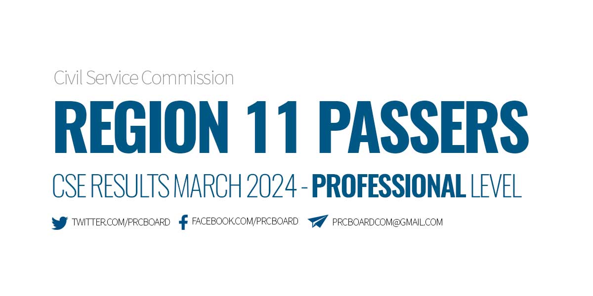 Region 11 Passers Professional Level - March 2024 Civil Service Exam Results