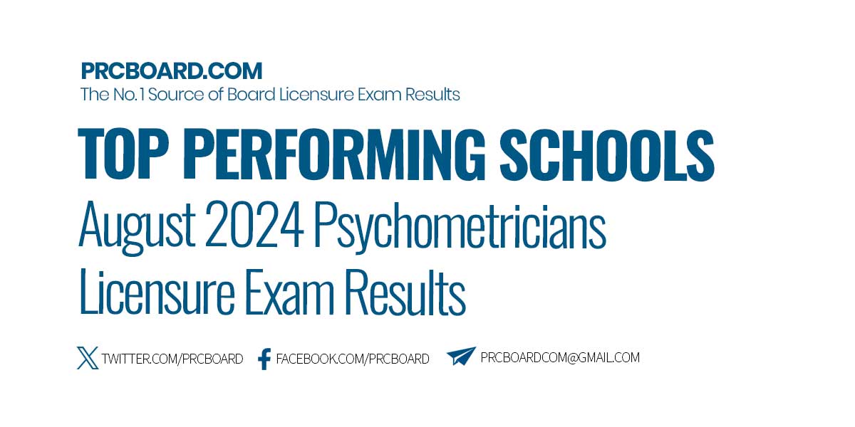 TOP SCHOOLS August 2024 Psychometrician board exam results