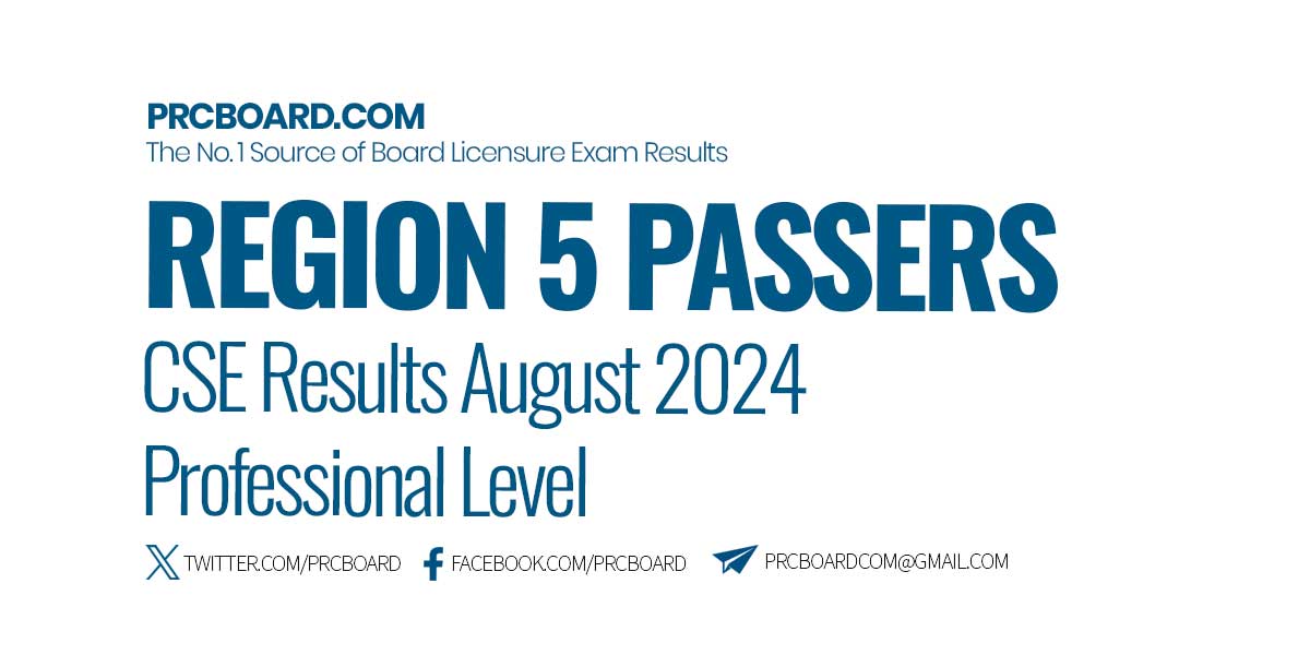 REGION 5 Passers Professional August 2024 Civil Service Exam (CSE) Results